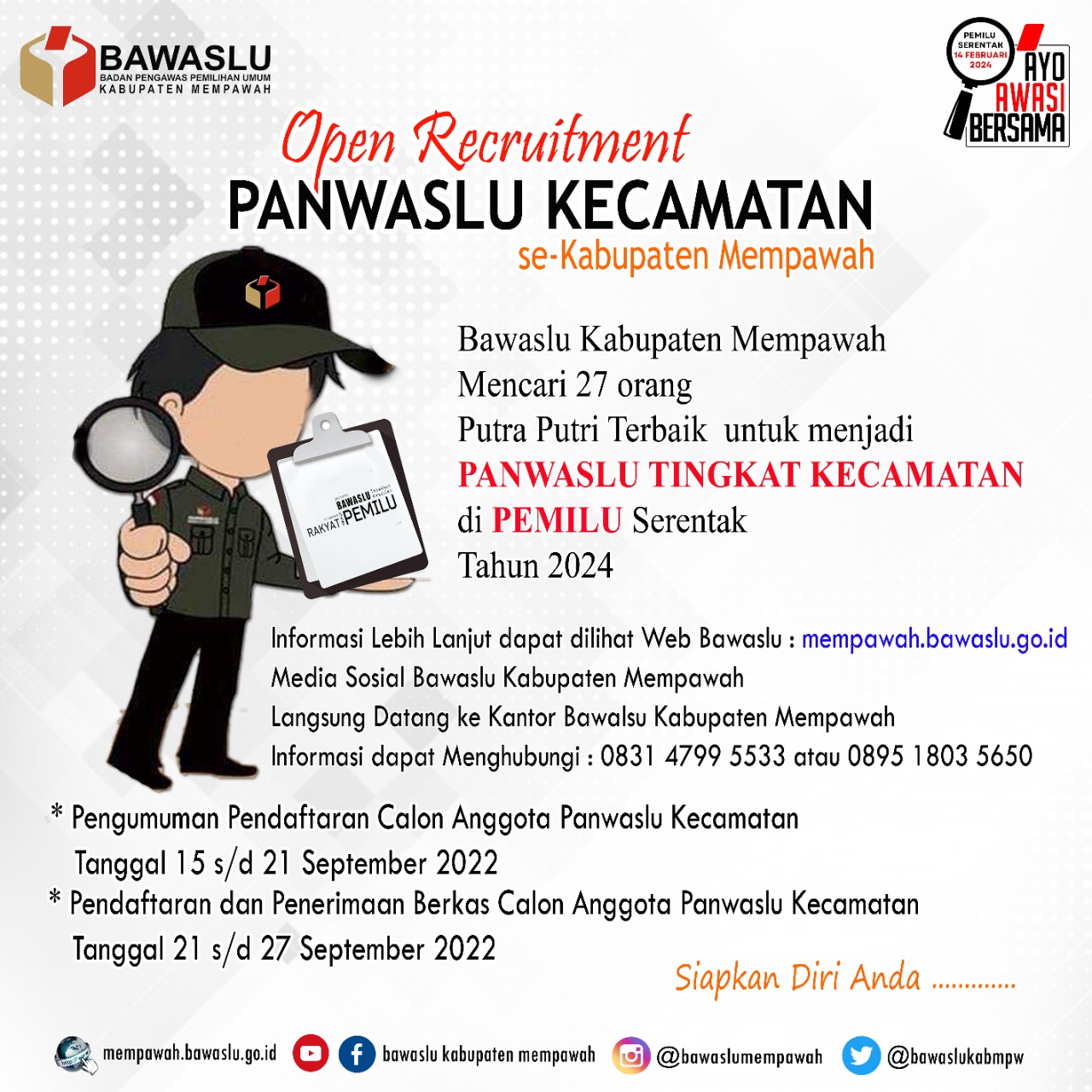 Bawaslu Buka Pendaftaran Panwaslu Kecamatan